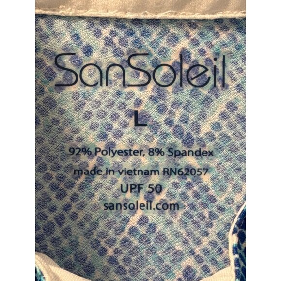 San Soleil Blue Mosaic Print Zip Pullover Upf 50 Athletic TopSz L - Picture 2 of 11